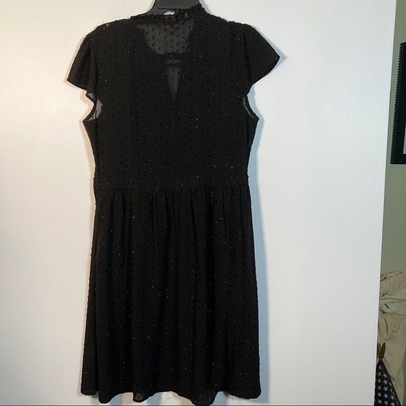 MODCLOTH Sparkling Black Fit & Flare Dress. Bodice has pleats, chocker, Size L - Picture 5 of 12